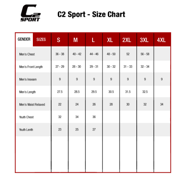 C2 Sport Size Chart